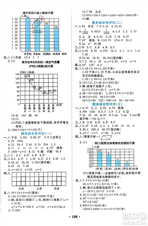 吉林教育出版社2024年春一对一同步精练测评四年级数学下册北师大版参考答案