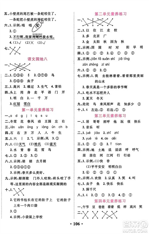吉林教育出版社2024年春一对一同步精练测评一年级语文下册人教版参考答案 吉林教育出版社2024年春一对一同步精练测评一年级语文下册人教版参考答案