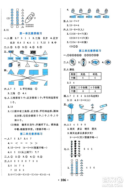 吉林教育出版社2024年春一对一同步精练测评一年级数学下册人教版参考答案