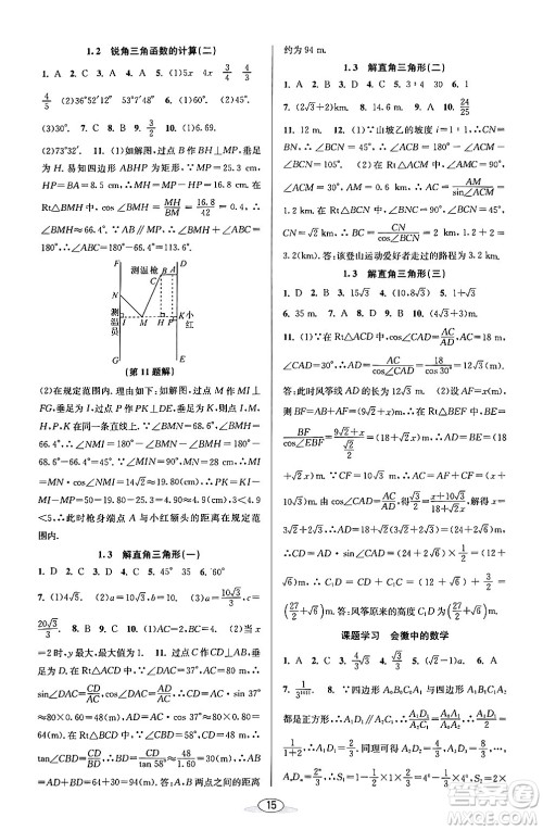 北京教育出版社2024年春教与学课程同步讲练九年级数学全一册浙教版答案