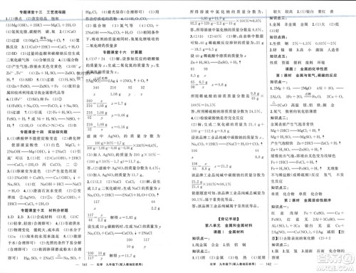 新疆青少年出版社2024年春原创新课堂九年级化学下册人教版参考答案