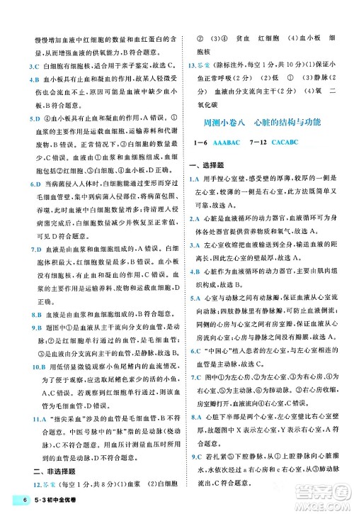 西安出版社2024年春53初中全优卷七年级生物下册人教版答案 西安出版社2024年春53初中全优卷七年级生物下册人教版答案