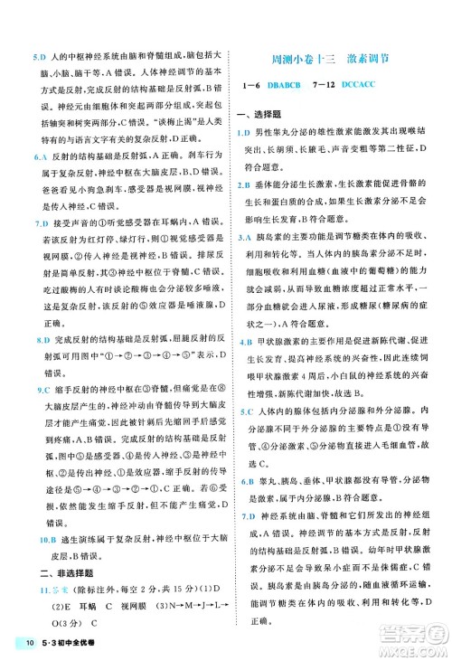 西安出版社2024年春53初中全优卷七年级生物下册人教版答案 西安出版社2024年春53初中全优卷七年级生物下册人教版答案