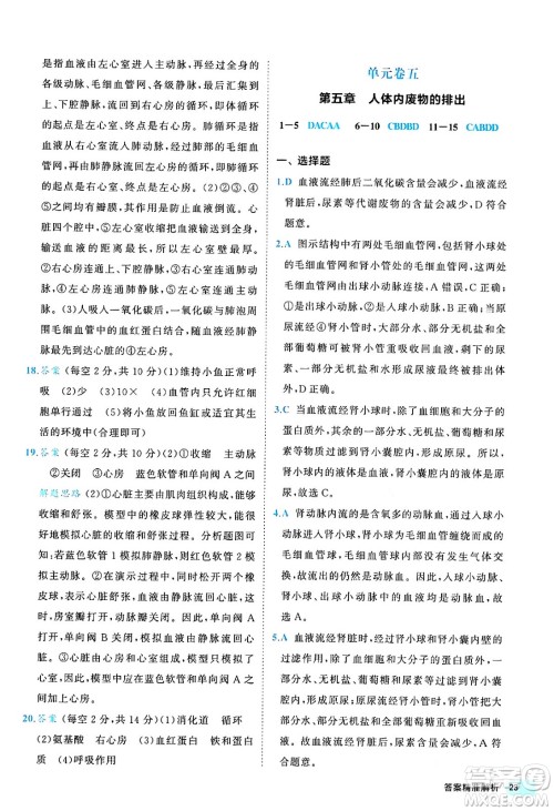 西安出版社2024年春53初中全优卷七年级生物下册人教版答案 西安出版社2024年春53初中全优卷七年级生物下册人教版答案