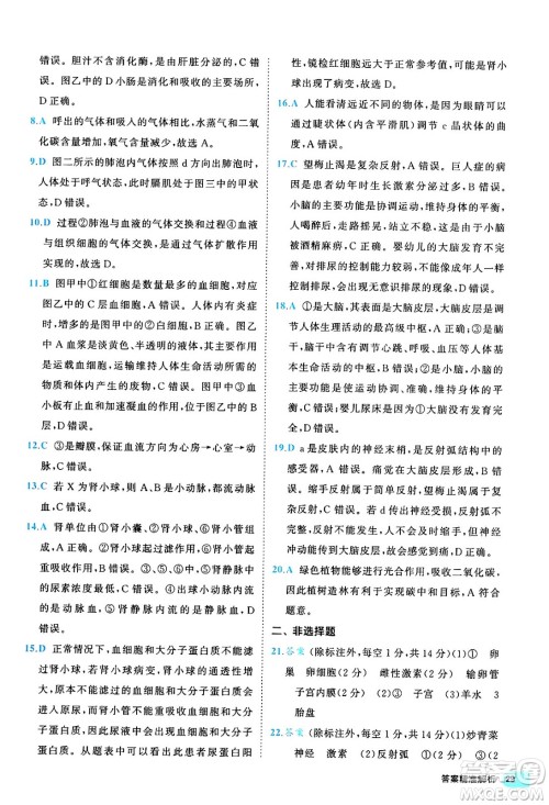 西安出版社2024年春53初中全优卷七年级生物下册人教版答案 西安出版社2024年春53初中全优卷七年级生物下册人教版答案