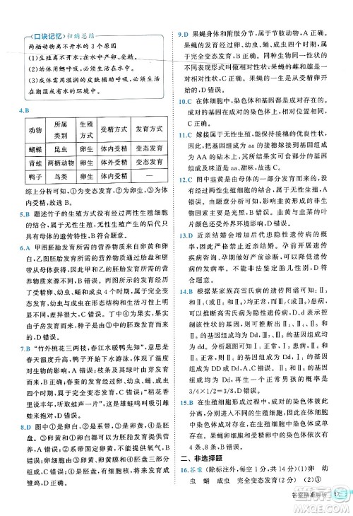 西安出版社2024年春53初中全优卷八年级生物下册人教版答案