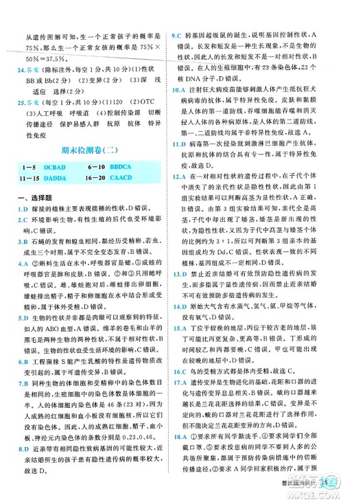 西安出版社2024年春53初中全优卷八年级生物下册人教版答案