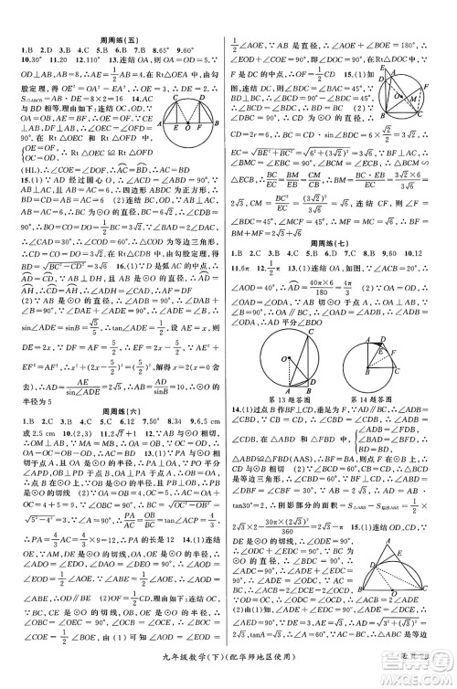 新疆青少年出版社2024年春原创新课堂九年级数学下册华师大版参考答案