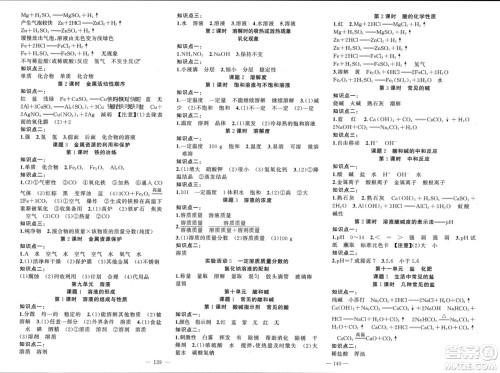 新疆青少年出版社2024年春原创新课堂九年级化学下册人教版河南专版参考答案