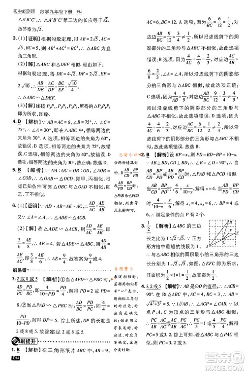 开明出版社2024年春初中必刷题九年级数学下册人教版答案