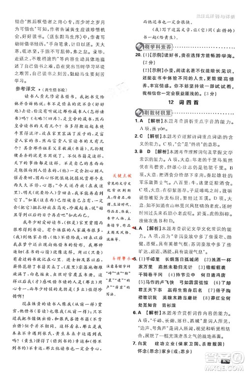 开明出版社2024年春初中必刷题九年级语文下册人教版答案