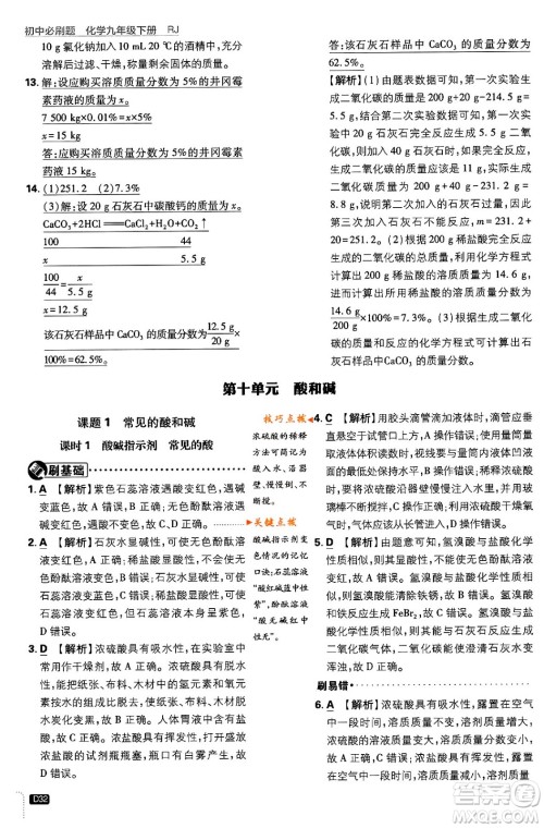 开明出版社2024年春初中必刷题九年级化学下册人教版答案