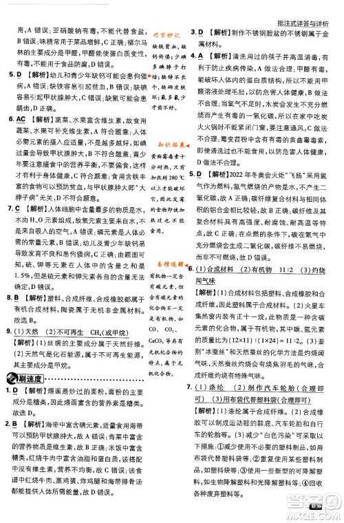 开明出版社2024年春初中必刷题九年级化学下册人教版答案