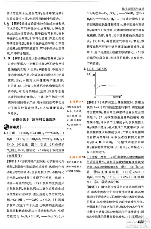 开明出版社2024年春初中必刷题九年级化学下册人教版答案