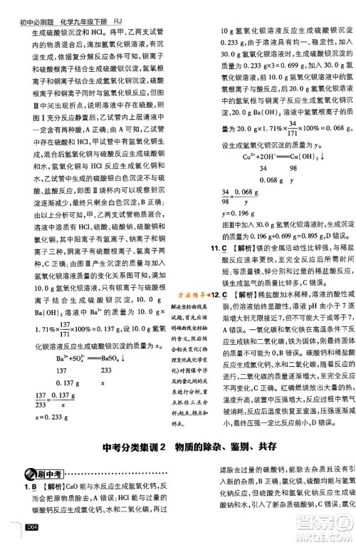 开明出版社2024年春初中必刷题九年级化学下册人教版答案