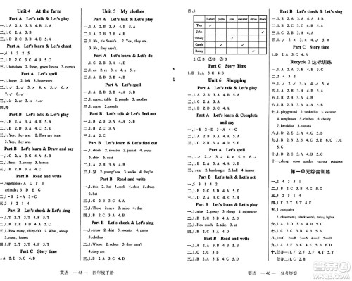 二十一世纪出版社集团2024年春新课程新练习四年级英语下册人教PEP版答案