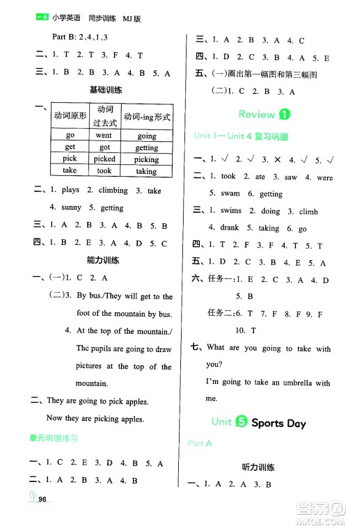 湖南教育出版社2024年春一本同步训练五年级英语下册闽教版福建专版答案 湖南教育出版社2024年春一本同步训练五年级英语下册闽教版福建专版答案