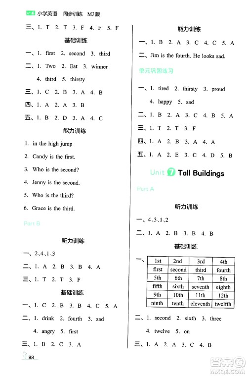 湖南教育出版社2024年春一本同步训练五年级英语下册闽教版福建专版答案 湖南教育出版社2024年春一本同步训练五年级英语下册闽教版福建专版答案