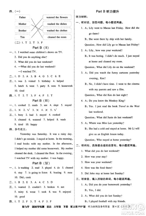 安徽人民出版社2024年春教与学课时学练测六年级英语下册人教PEP版答案 安徽人民出版社2024年春教与学课时学练测六年级英语下册人教PEP版答案