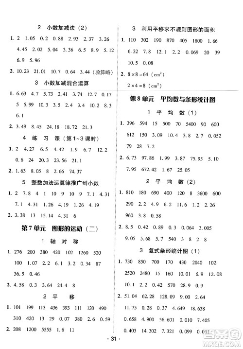 安徽人民出版社2024年春教与学课时学练测四年级数学下册人教版答案