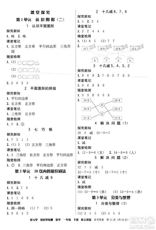 安徽人民出版社2024年春教与学课时学练测一年级数学下册人教版答案 安徽人民出版社2024年春教与学课时学练测一年级数学下册人教版答案