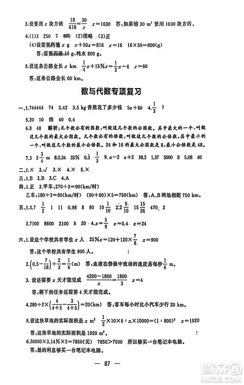 湖南少年儿童出版社2024年春步步升学习与巩固六年级数学下册人教版参考答案 湖南少年儿童出版社2024年春步步升学习与巩固六年级数学下册人教版参考答案
