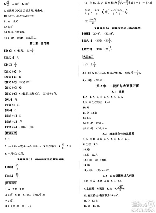 浙江教育出版社2024年春自主高效练九年级数学全一册浙教版答案