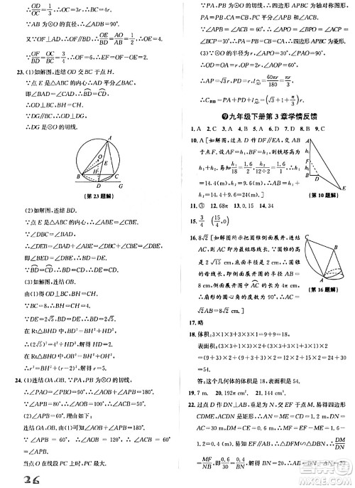 浙江教育出版社2024年春自主高效练九年级数学全一册浙教版答案