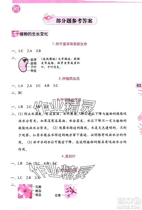 海燕出版社2024年春科学学习与巩固四年级下册教科版参考答案
