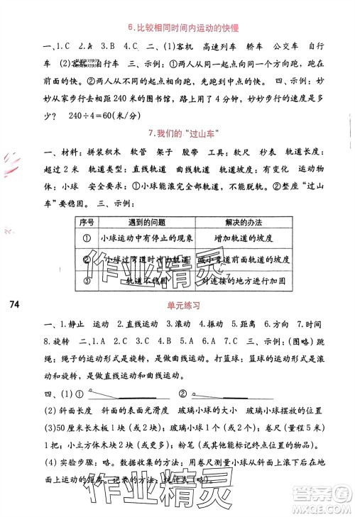 海燕出版社2024年春科学学习与巩固三年级下册教科版参考答案