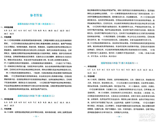 接力出版社2024年春全程检测单元测试卷八年级道德与法治下册A版答案