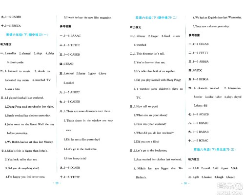 希望出版社2024年春全程检测单元测试卷六年级英语下册人教版A版答案
