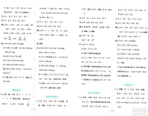 希望出版社2024年春全程检测单元测试卷四年级数学下册人教版A版答案