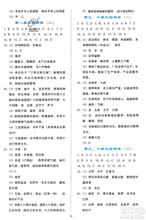 人民教育出版社2024年春同步轻松练习七年级地理下册人教版辽宁专版参考答案