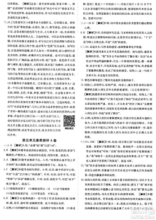 新疆青少年出版社2024年春海淀单元测试AB卷七年级语文下册人教版答案