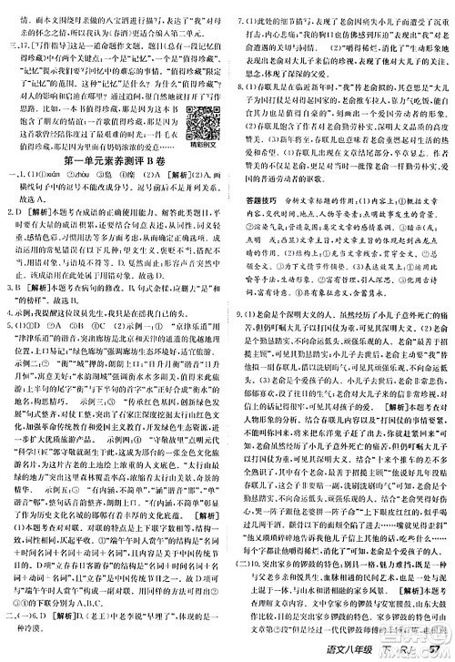 新疆青少年出版社2024年春海淀单元测试AB卷八年级语文下册人教版答案