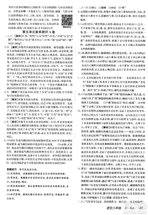 新疆青少年出版社2024年春海淀单元测试AB卷八年级语文下册人教版答案