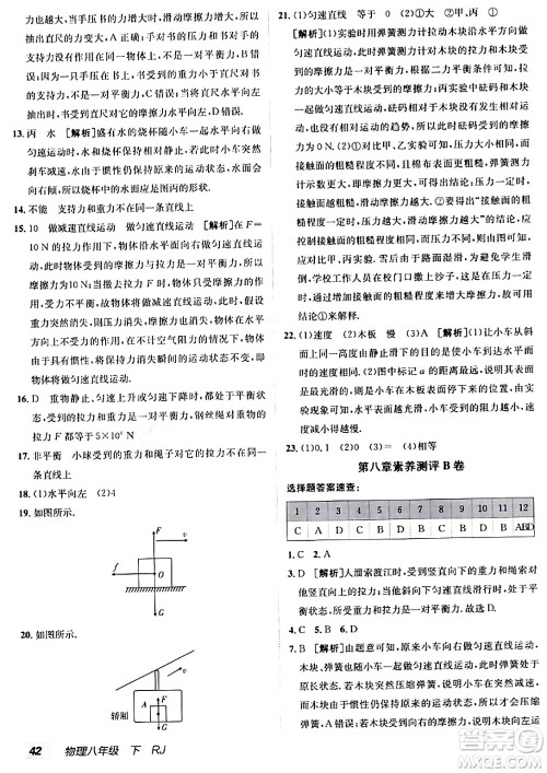 新疆青少年出版社2024年春海淀单元测试AB卷八年级物理下册人教版答案