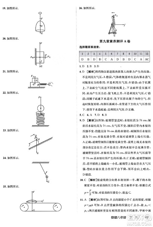 新疆青少年出版社2024年春海淀单元测试AB卷八年级物理下册人教版答案