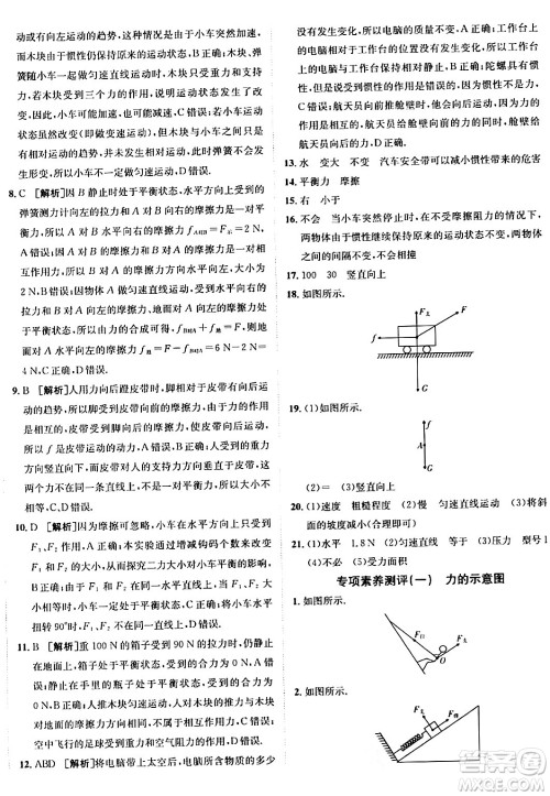 新疆青少年出版社2024年春海淀单元测试AB卷八年级物理下册人教版答案