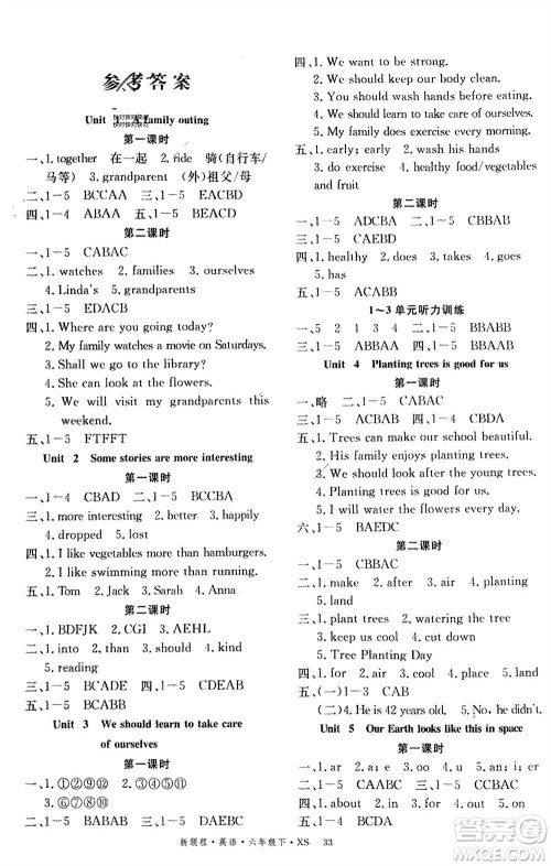 湖南大学出版社2024年春新领程六年级英语下册西师版参考答案