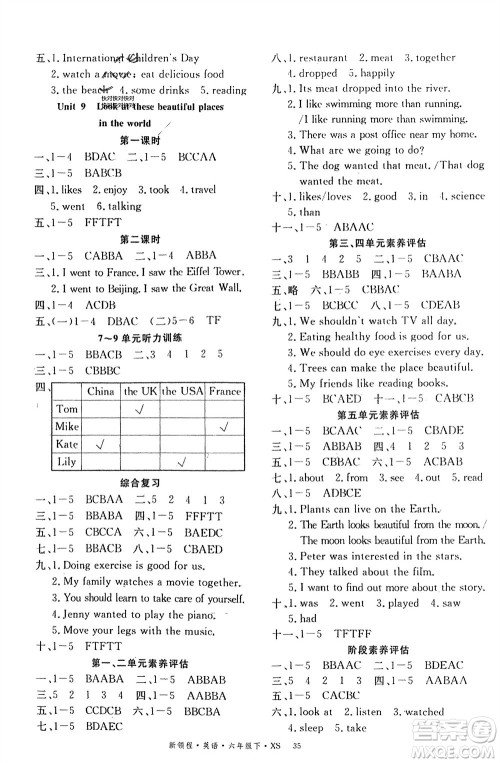 湖南大学出版社2024年春新领程六年级英语下册西师版参考答案