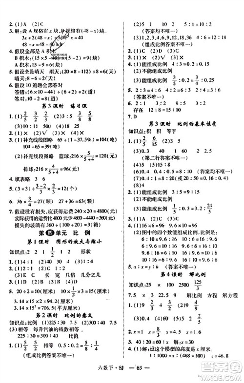 宁夏人民教育出版社2024年春新领程六年级数学下册苏教版参考答案