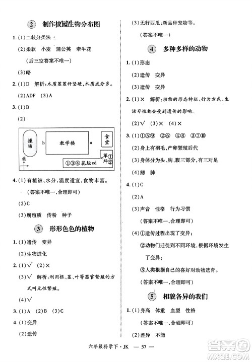 延边大学出版社2024年春新领程六年级科学下册教科版参考答案
