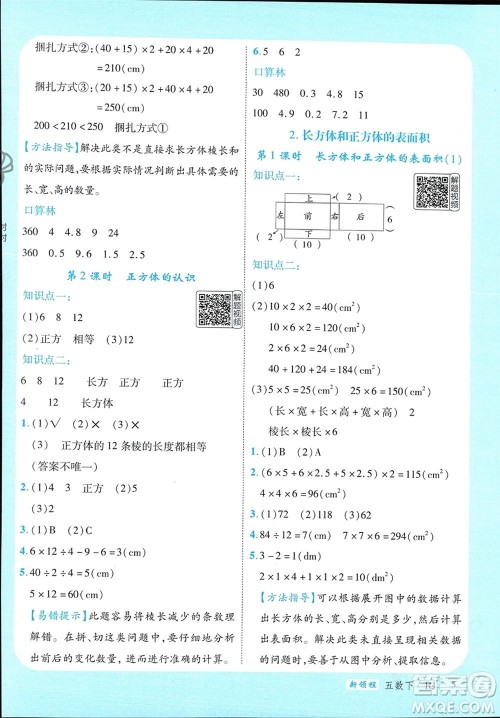 延边大学出版社2024年春新领程五年级数学下册人教版参考答案