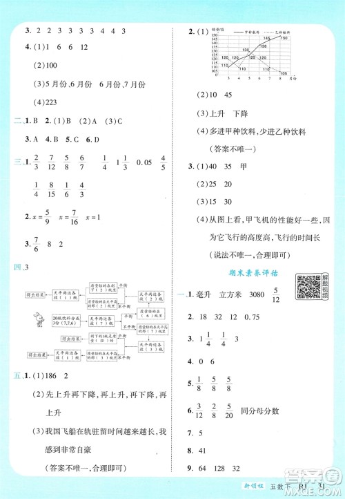 延边大学出版社2024年春新领程五年级数学下册人教版参考答案