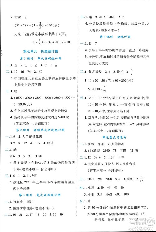 合肥工业大学出版社2024年春新领程五年级数学下册冀教版参考答案