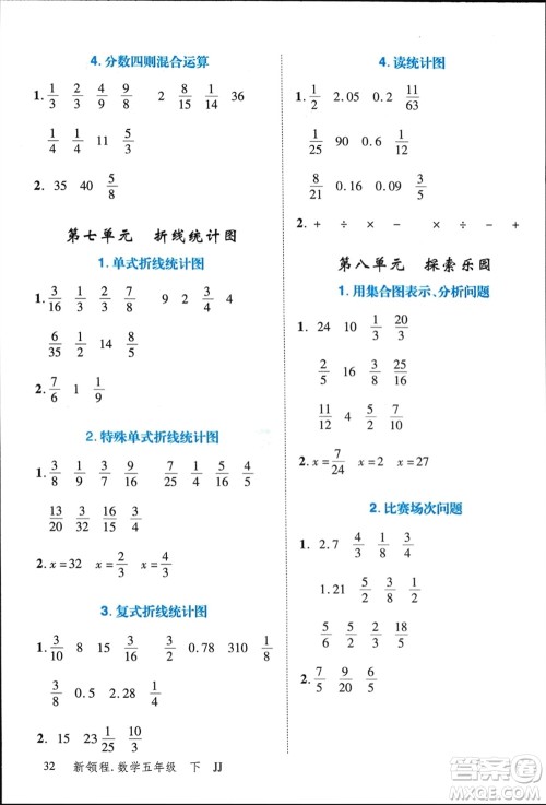 合肥工业大学出版社2024年春新领程五年级数学下册冀教版参考答案