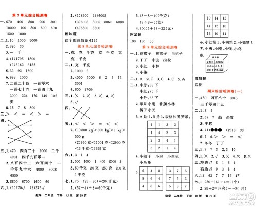 吉林教育出版社2024年春名校闯关100分单元测试卷二年级数学下册人教版答案