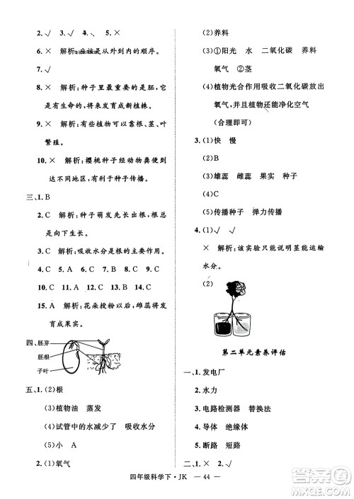 延边大学出版社2024年春新领程四年级科学下册教科版参考答案